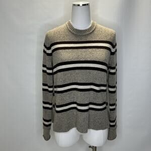 Women's Autumn Cashmere Brown Striped Side Button Sweater Size Small